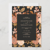 Invitation Elégante aquarelle noir Boho Mariage floral (Devant)