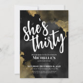 Invitation Elégante aquarelle Noir Or Anniversaire (Devant)