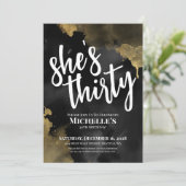 Invitation Elégante aquarelle Noir Or Anniversaire (Debout devant)