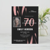 Invitation Elégante aquarelle noire rose 70e anniversaire Pho (Debout devant)