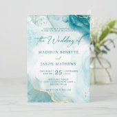 Invitation Elégante aquarelle Océan Turquoise Blue Gold Maria (Debout devant)