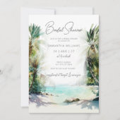 Invitation Elégante aquarelle Palm Tree Beach Fête des mariée (Devant)