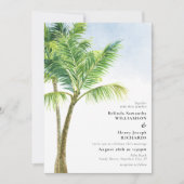 Invitation Elégante aquarelle Palm Tree Beach Mariage (Devant)
