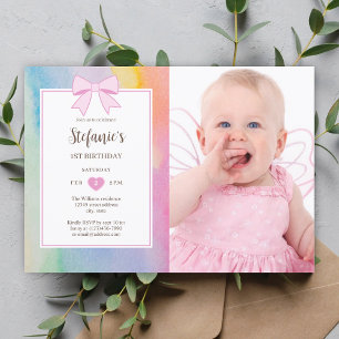 Invitation Elégante Aquarelle Pastel Soft 1er Anniversaire Ph