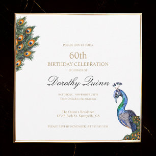 Invitation Elégante aquarelle Peacock Anniversaire