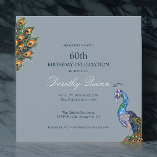 Invitation Elégante aquarelle Peacock Anniversaire