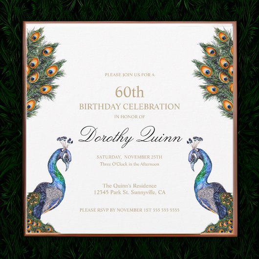 Invitation Elégante aquarelle Peacock Anniversaire