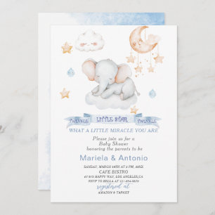 Invitation Elégante aquarelle Petit éléphant étoile Baby Show
