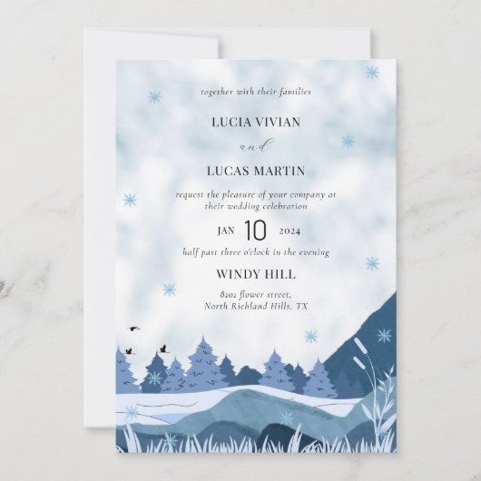 Invitation Elégante aquarelle Pine Mountain Mariage d'hiver (Devant)