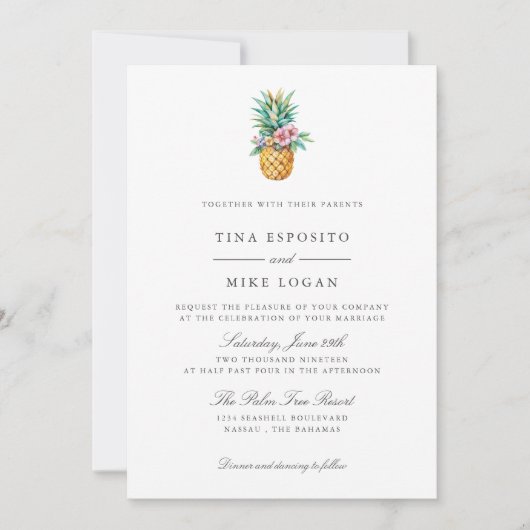 Invitation Elégante aquarelle PINEAPPLE Fruit tropique Photo (Devant)