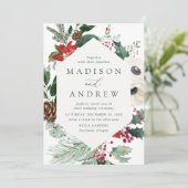 Invitation Elégante aquarelle Poinsettias Mariage d'hiver (Debout devant)