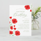 Invitation Elégante aquarelle Poppy Floral 60e anniversaire (Debout devant)