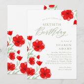 Invitation Elégante aquarelle Poppy Floral 60e anniversaire (Devant / Derrière)