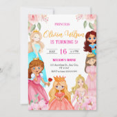Invitation Elégante aquarelle Princesses Florale Anniversaire (Devant)