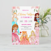 Invitation Elégante aquarelle Princesses Florale Anniversaire (Debout devant)