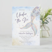 Invitation Elégante aquarelle Queue de sirène sous la mer béb (Debout devant)