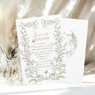 Invitation Elégante aquarelle Rétro Golden Flowers nuptiale S