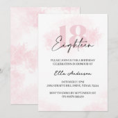 Invitation Elégante Aquarelle rose 18ème anniversaire (Devant / Derrière)