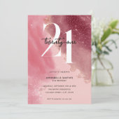 Invitation Elégante aquarelle rose 21e anniversaire (Debout devant)