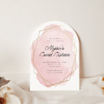 Invitation Elégante Aquarelle rose Arché Doux 16 Anniversaire<br><div class="desc">Ce design moderne comprend un en-tête de script mince et votre texte personnalisé sur une aquarelle dessinée dans un cadre géométrique doré. Utilisez le formulaire modèle pour ajouter votre texte. Les menus d'édition avancés,  accessibles via l'outil de conception,  vous permettront de modifier les polices et la mise en page.</div>