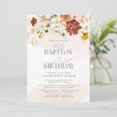 Invitation Elégante Aquarelle rose Baptême 1er Anniversaire (Debout devant)
