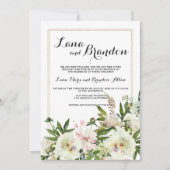 Invitation Elégante aquarelle rose blanc or mariage (Devant)