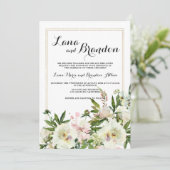 Invitation Elégante aquarelle rose blanc or mariage (Debout devant)