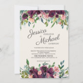 Invitation Elégante aquarelle rose bordeaux Floral (Devant)