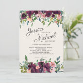 Invitation Elégante aquarelle rose bordeaux Floral (Debout devant)