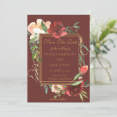Invitation Elégante aquarelle Rose Bouquet Gold Frame (Debout devant)