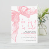 Invitation Elégante aquarelle rose Bow fête d'anniversaire (Debout devant)