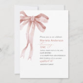 Invitation Elégante aquarelle rose Bow Girl Baby shower Invi (Devant)