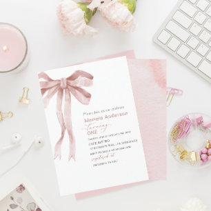 Invitation Elégante aquarelle rose Bow Girl Baby shower Invi