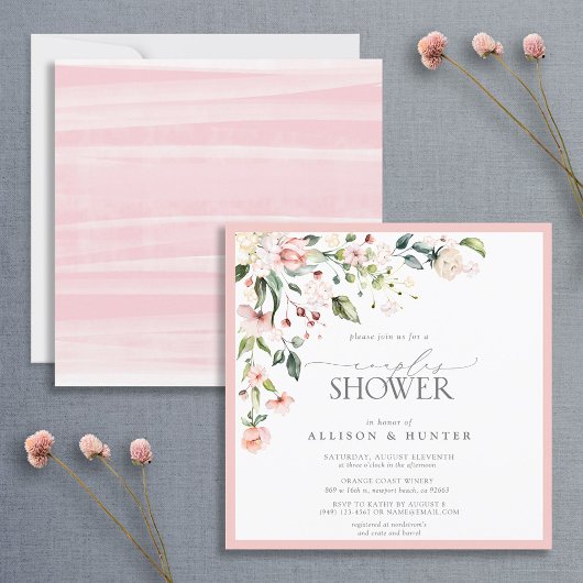 Invitation Elégante Aquarelle rose Couples Floraux Douche