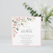 Invitation Elégante Aquarelle rose Couples Floraux Douche (Debout devant)