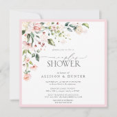 Invitation Elégante Aquarelle rose Couples Floraux Douche (Devant)