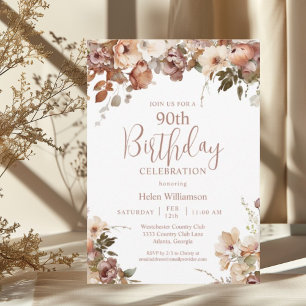 Invitation Elégante aquarelle rose douce 90e anniversaire