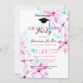 Invitation Élégante Aquarelle rose doux Fleurs Graduation (Devant)