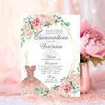 Invitation Elégante aquarelle rose espagnol Quinceañera Quinc<br><div class="desc">Jolie et élégante Quinceañera (Mis Quince Años) invitation à la floraison aquarelle. Roses roses roses blanches avec verdure et cadre faux or. Robe de parties scintillant Faux en rose. Invitations de quinceanera espagnol modèle modifiable - facile à ajouter votre texte - libellé espagnol. Parfait pour la fête du 15e anniversaire...</div>
