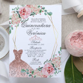 Invitation Elégante aquarelle rose espagnol Quinceañera Quinc