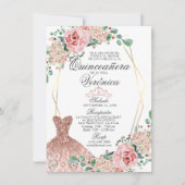 Invitation Elégante aquarelle rose espagnol Quinceañera Quinc (Devant)