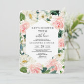 Invitation Elégante aquarelle rose et blanc Cadre floral (Debout devant)