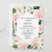 Invitation Elégante aquarelle rose et blanc Cadre floral (Devant)