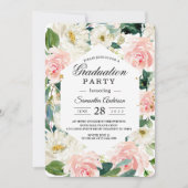 Invitation Elégante aquarelle rose et blanc Cadre floral (Devant)