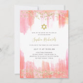 Invitation Elégante Aquarelle rose et or | BAT MITZVAH (Devant)