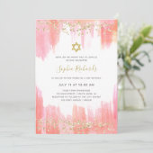 Invitation Elégante Aquarelle rose et or | BAT MITZVAH (Debout devant)