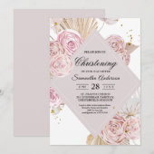 Invitation Elégante aquarelle rose et violet cadre floral (Devant / Derrière)