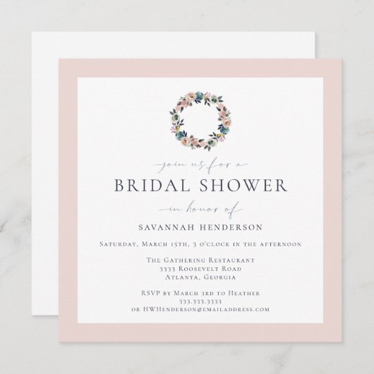 Invitation Elégante aquarelle rose Fête des mariées de couron (Devant / Derrière)