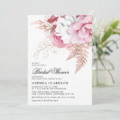 Invitation Elégante aquarelle rose Fête des mariées florale (Debout devant)