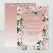 Invitation Elégante aquarelle rose Fête des mariées florale (Devant / Derrière)